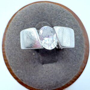 VTG Solid Sterling Silver 925 Oval Cubic Zirconia Statement Ring Size 6.75